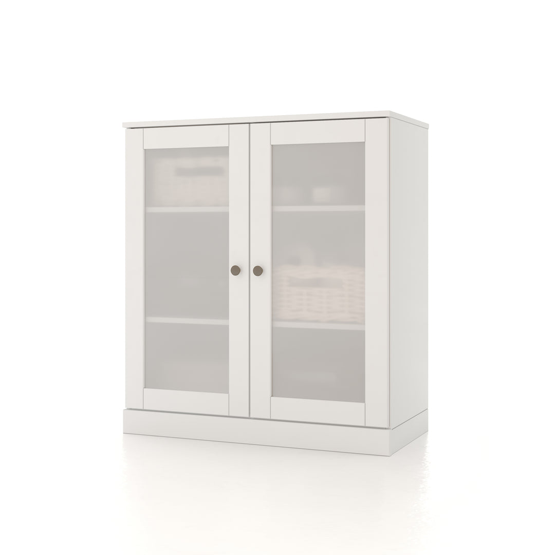 100% Solid Brazilian Pine Wood 32" Bathroom Storage Cabinet with Frosted Glass Doors & Adjustable Shelves