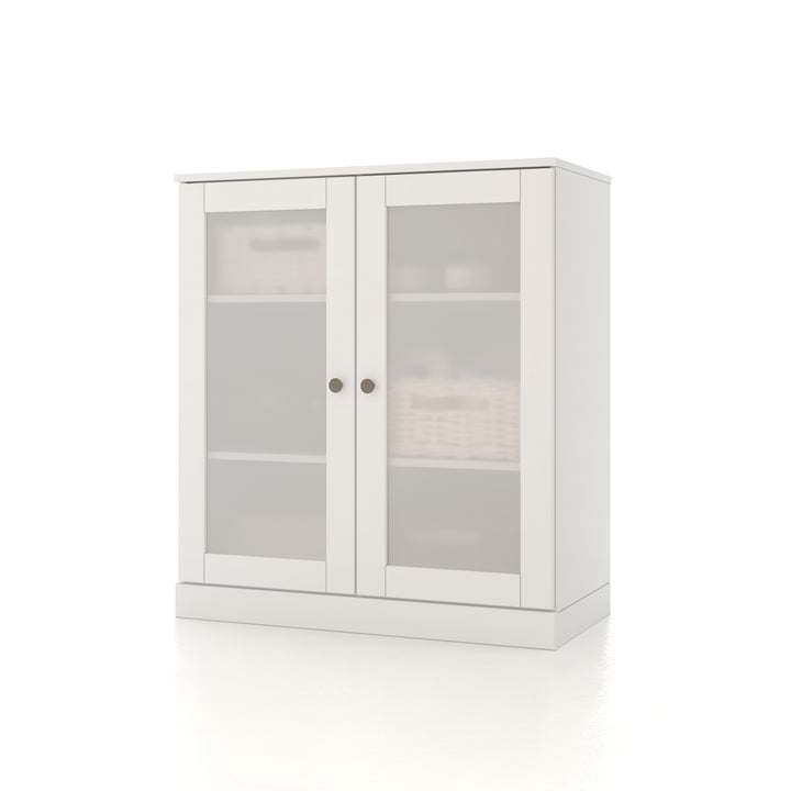 100% Solid Brazilian Pine Wood 32" Bathroom Storage Cabinet with Frosted Glass Doors & Adjustable Shelves