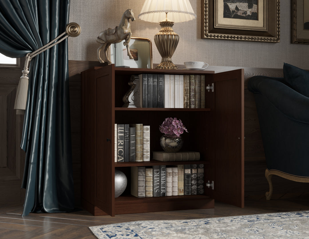 Premium 100% Solid European Oak Hardwood 3-Shelf Modular Bookcase with Shaker Doors – 32" Wide, 35.75" Tall