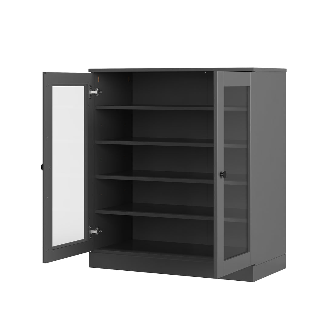 100% Solid Wood Glass Door Shoe Storage Cabinet with Adjustable Shelves, Space Saving Stackable Entryway Organizer, 32" W x 35.75" H