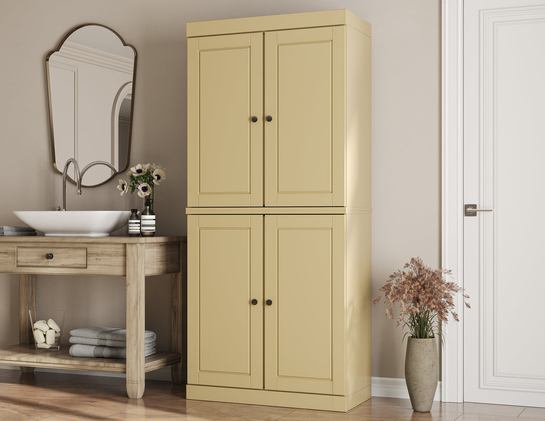 100% Solid Wood Tall Freestanding Bathroom Linen Storage Cabinet with Doors & 2 Drawers, Modular Bathroom & Laundry Room Storage Cabinet with Adjustable Shelves, 32" W x 71.5" H