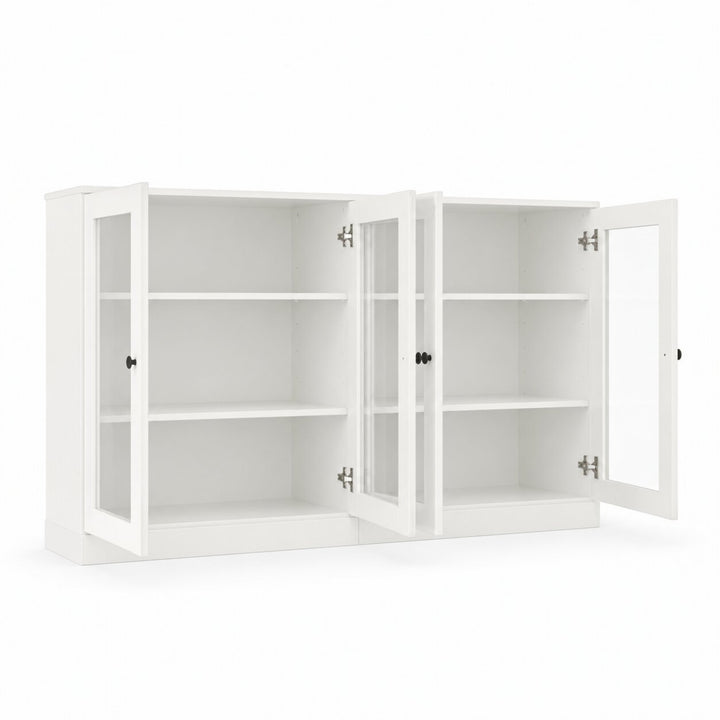 100% Solid Wood TV Stand, 64" Wide TV Console with Glass Doors & Storage