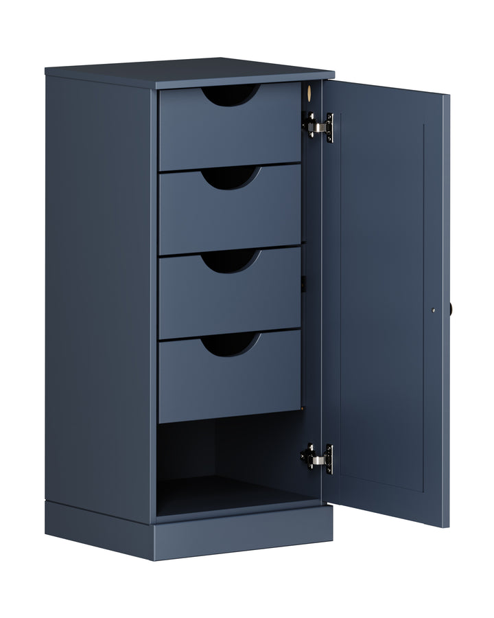 100% Solid Wood Bathroom Storage Cabinet, Raised Panel Door, 4 Drawers, Adjustable Shelves, 16.5" Wide, 35.75" Tall