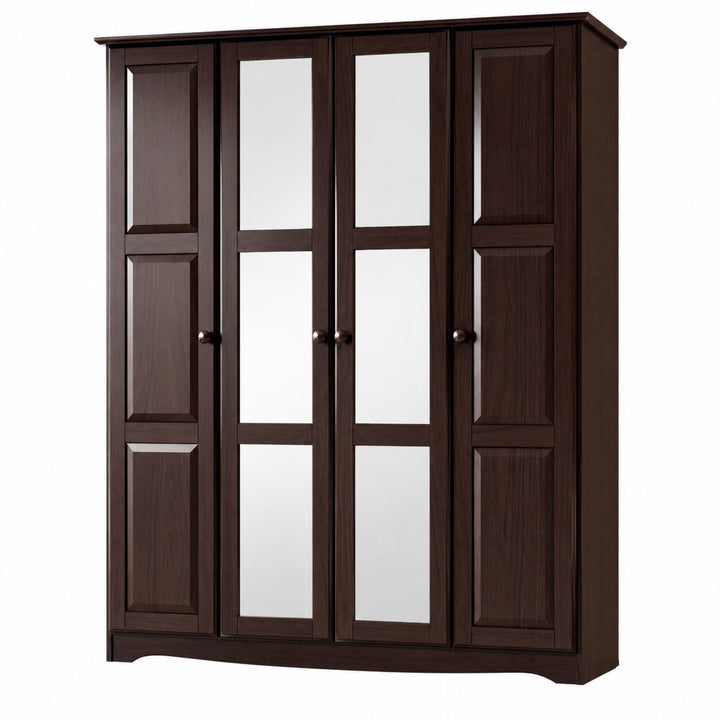 100% Solid Wood 4-Door Wardrobe Armoire with Mirrored Doors, Bedroom Closet Storage - Regal Collection