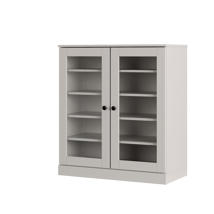 100% Solid Wood Glass Door Shoe Storage Cabinet with Adjustable Shelves, Space Saving Stackable Entryway Organizer, 32" W x 35.75" H