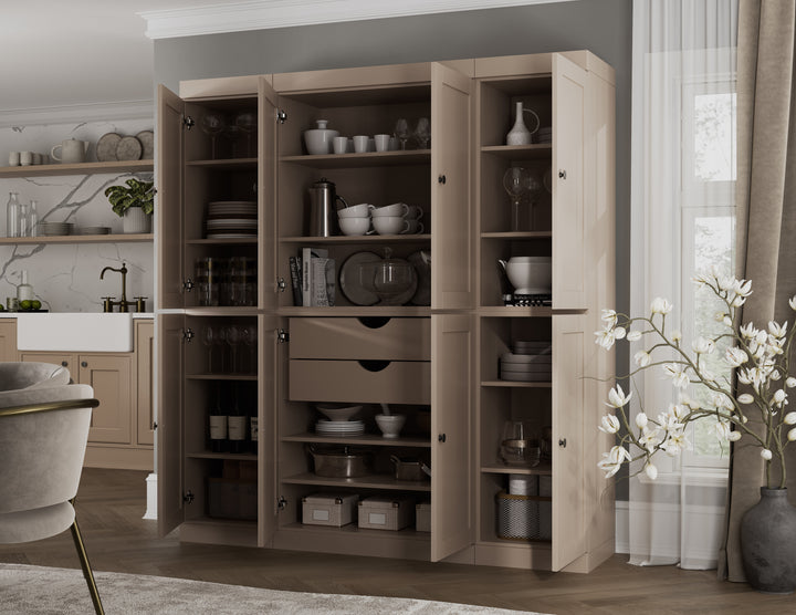 100% Solid Wood 65" Pantry Cabinet, 8 Shaker Wood Doors, 2 Drawers