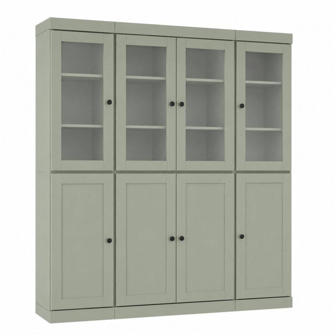 100% Solid Wood China Kitchen Pantry Cabinet, Tall Freestanding Modular Storage with Frosted Glass & Shaker Doors, Adjustable Shelves, 65" W x 71.5" H