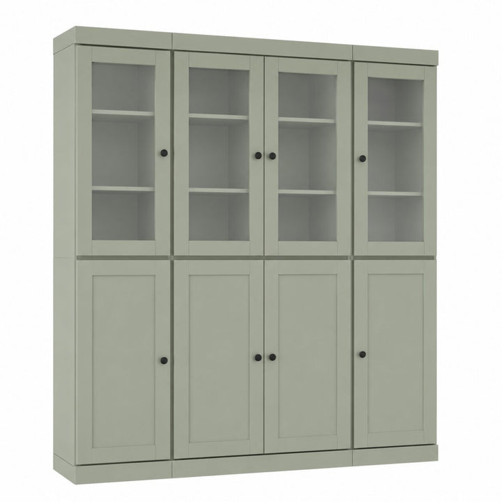 100% Solid Wood China Kitchen Pantry Cabinet, Tall Freestanding Modular Storage with Frosted Glass & Shaker Doors, Adjustable Shelves, 65" W x 71.5" H