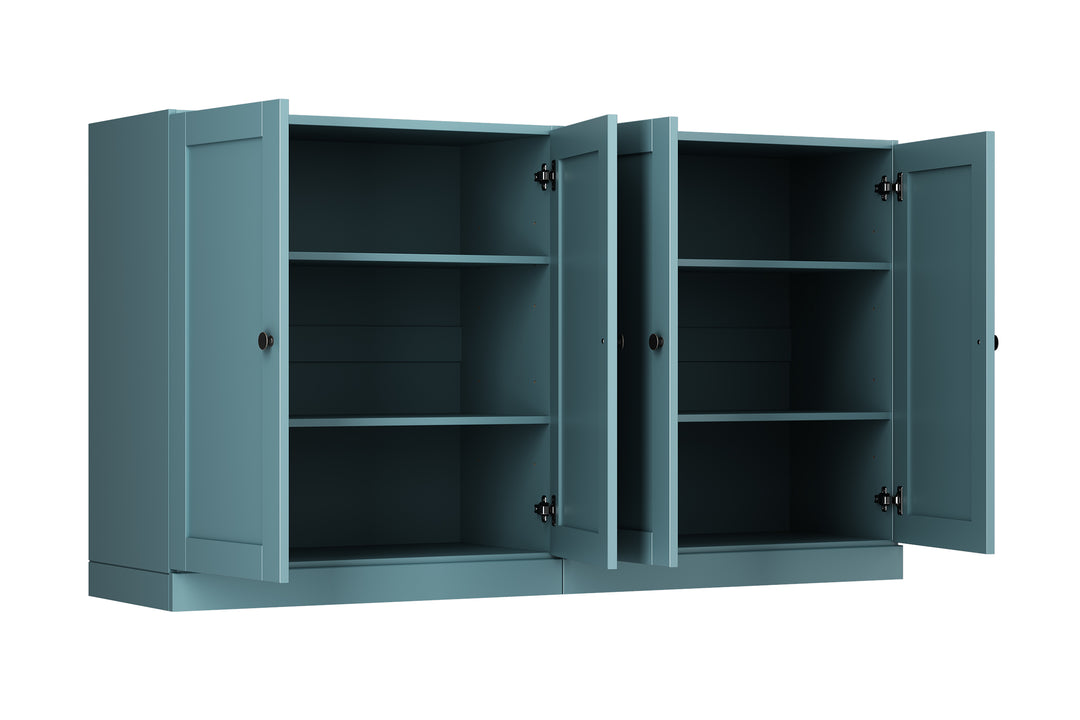 100% Solid Brazilian Pine Wood Sideboard, Shaker Doors, Adjustable Shelves, 64" Wide, 35.75" Tall