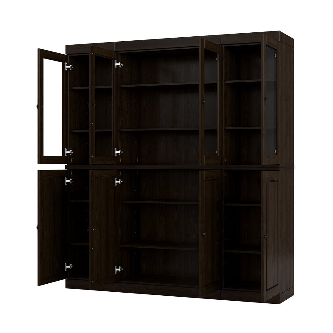 100% Solid Wood Tall Freestanding Kitchen Pantry Cabinet with Glass Doors, Modular Storage Cabinet with Adjustable Shelves, 65" W x 71.5" H