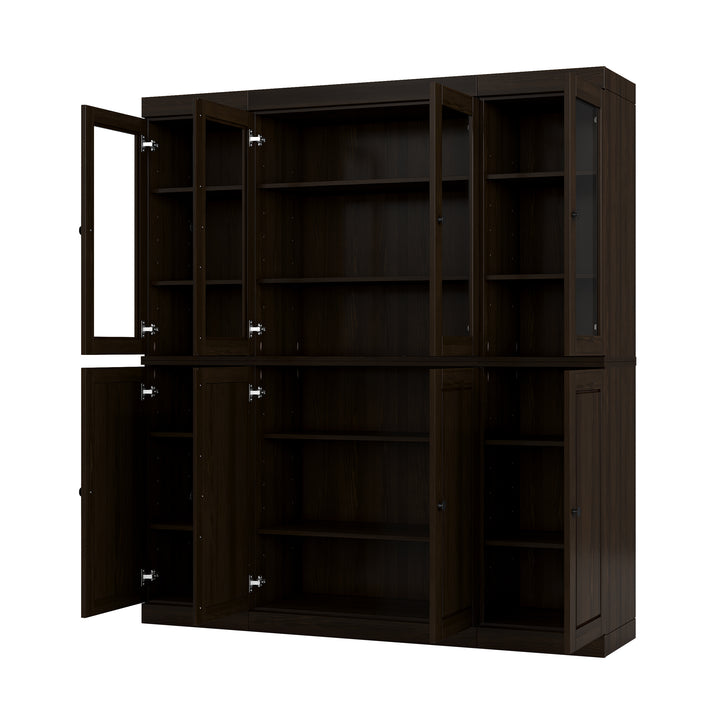 100% Solid Wood Tall Freestanding Kitchen Pantry Cabinet with Glass Doors, Modular Storage Cabinet with Adjustable Shelves, 65" W x 71.5" H