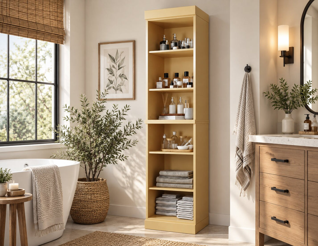 100% Solid Wood Tall Freestanding Modular Bathroom Linen Storage Cabinet with Open Shelves, Adjustable Shelves, 16.5" W x 71.5" H