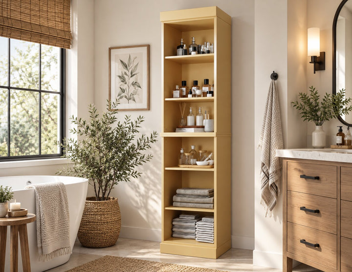 100% Solid Wood Tall Freestanding Modular Bathroom Linen Storage Cabinet with Open Shelves, Adjustable Shelves, 16.5" W x 71.5" H