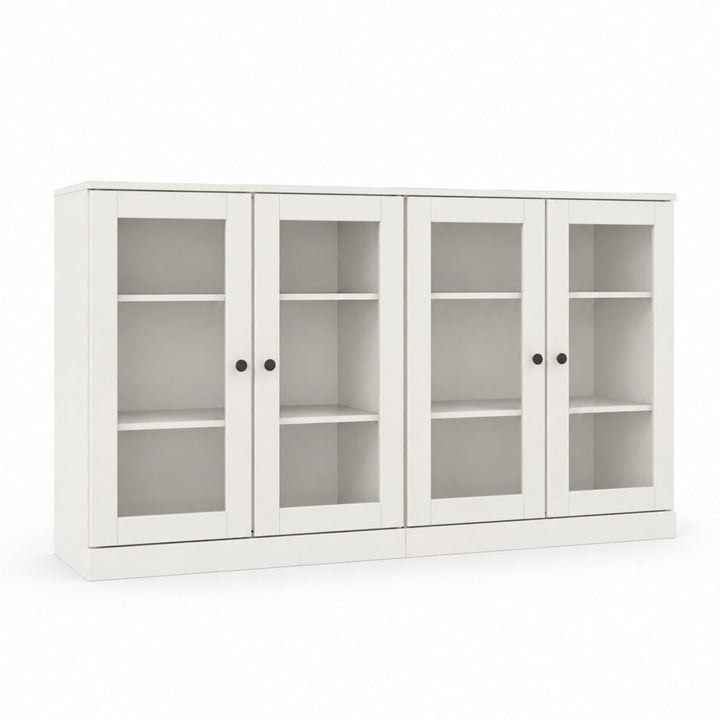 100% Solid Wood TV Stand, 64" Wide TV Console with Glass Doors & Storage