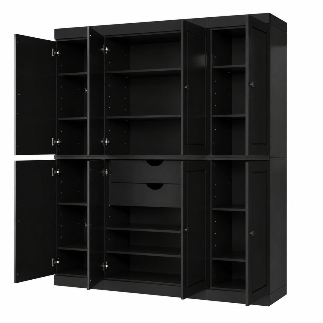 100% Solid Wood Kitchen Pantry Cabinet, Tall Freestanding Modular Storage with Raised Panel Doors & 2 Drawers, Adjustable Shelves, 65" W x 71.5" H