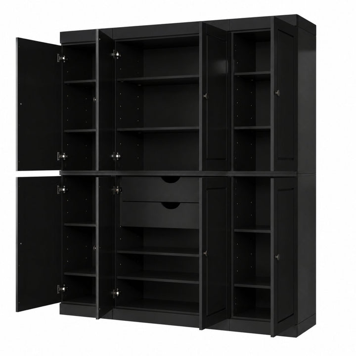 100% Solid Wood Kitchen Pantry Cabinet, Tall Freestanding Modular Storage with Raised Panel Doors & 2 Drawers, Adjustable Shelves, 65" W x 71.5" H