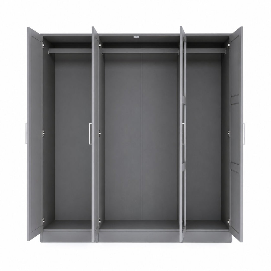 100% Solid Wood 4-Door Wardrobe Armoire with Mirrored Doors, Bedroom Closet Storage – Cosmo Collection