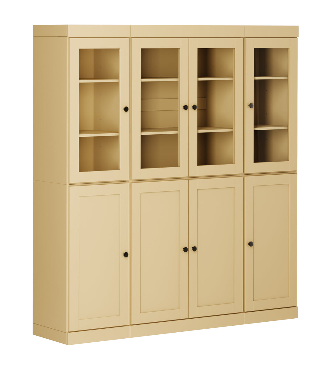 100% Solid Wood 65" China Pantry Cabinet, 4 Glass, 4 Shaker Wood Doors, 2-Drawers