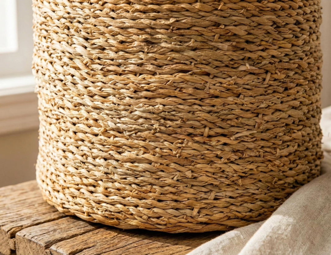 100% Handwoven Natural Rattan 12" Round Rustic Weave Basket with Handles, Boho Farmhouse Decorative Laundry & Storage Organizer, Handcrafted – Authentic African Craftsmanship, Baskets - Palace Imports