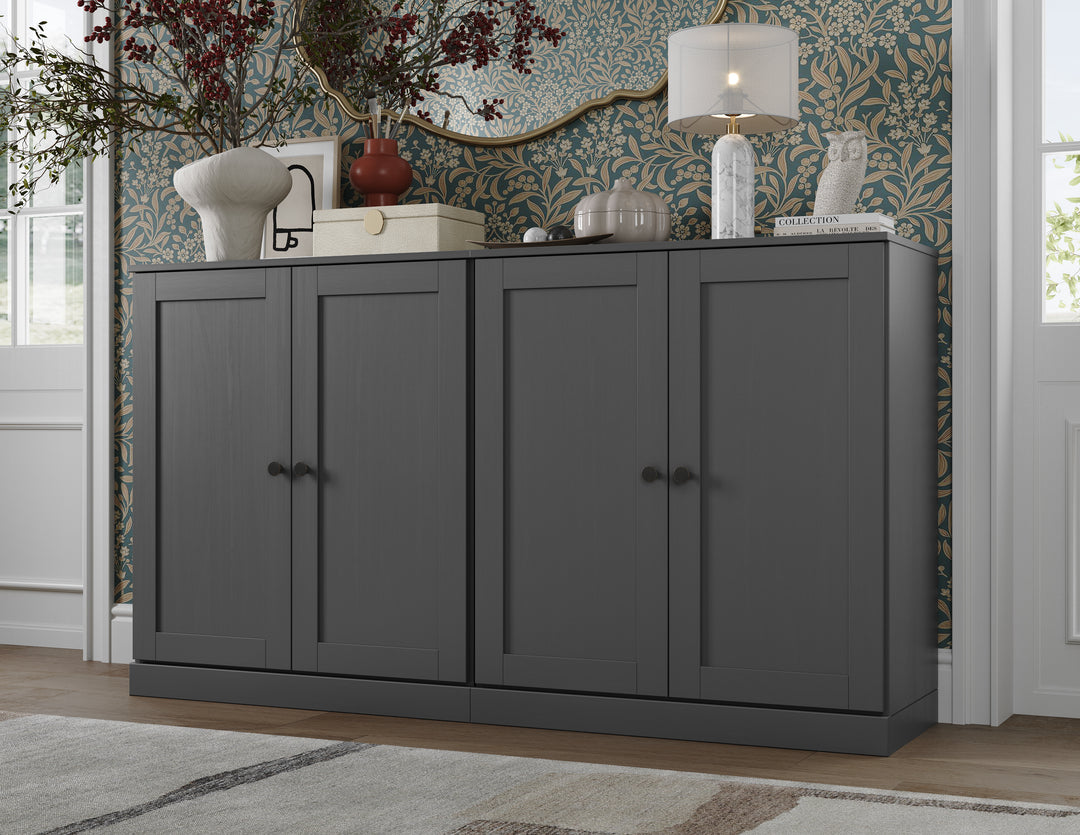 100% Solid Brazilian Pine Wood 64" Sideboard with Shaker Doors, 4-Drawers and Adjustable Shelves