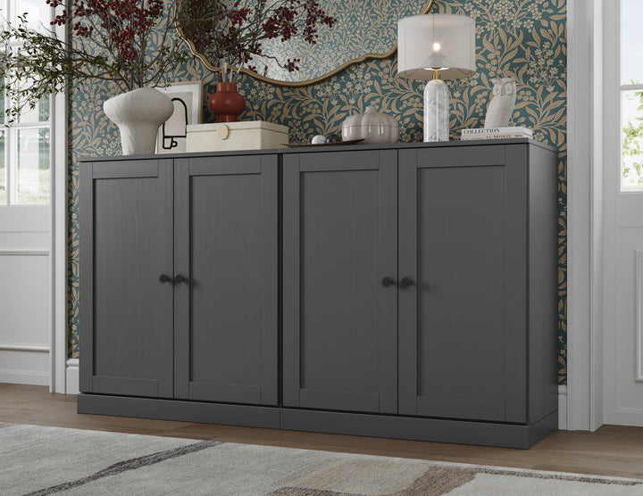 100% Solid Brazilian Pine Wood 64" Sideboard with Shaker Doors, 4-Drawers and Adjustable Shelves