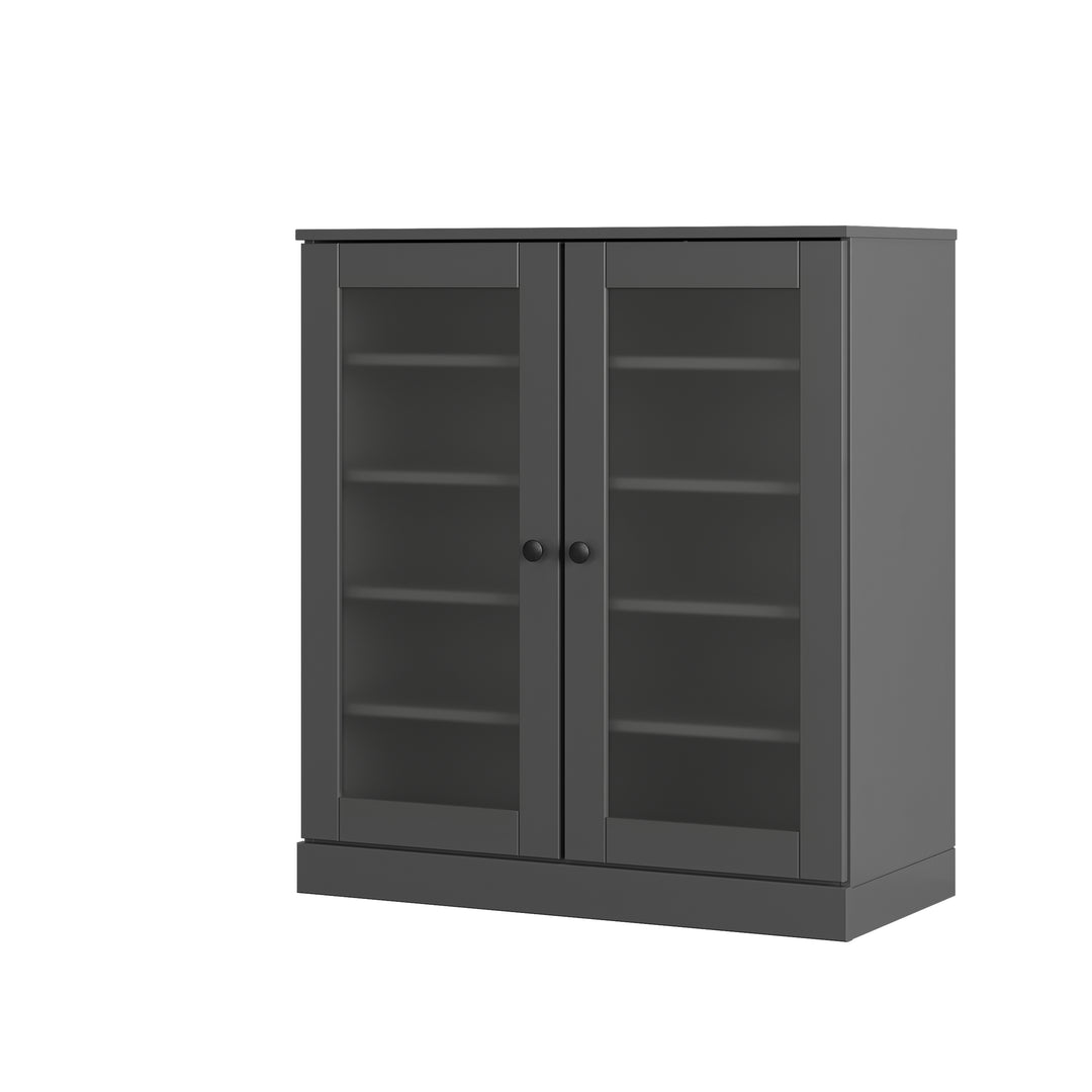 100% Solid Wood Frosted Glass Door Shoe Storage Cabinet with Adjustable Shelves, Space Saving Stackable Entryway Organizer, 32" W x 35.75" H
