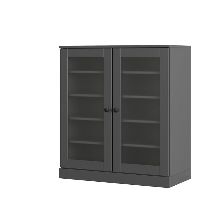100% Solid Wood Frosted Glass Door Shoe Storage Cabinet with Adjustable Shelves, Space Saving Stackable Entryway Organizer, 32" W x 35.75" H