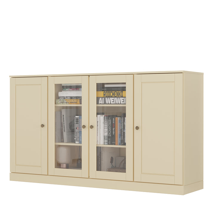 100% Solid Wood TV Stand for TVs up to 65" with Clear Glass, Raised Panel Doors, Adjustable Shelves