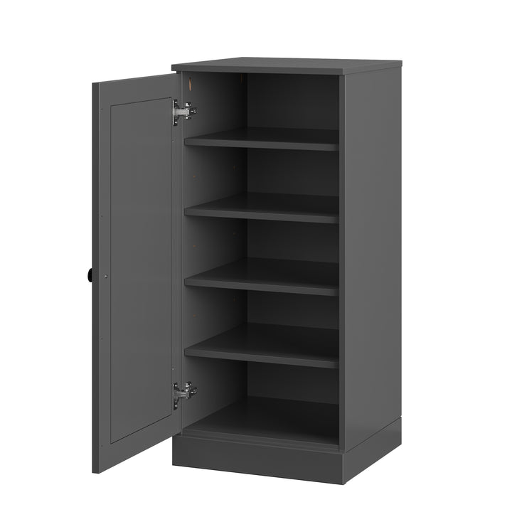 100% Solid Wood Narrow Shoe Storage Cabinet with Raised Panel Door, Adjustable Shelves, Space Saving Stackable Organizer, 16.5" W x 35.75" H