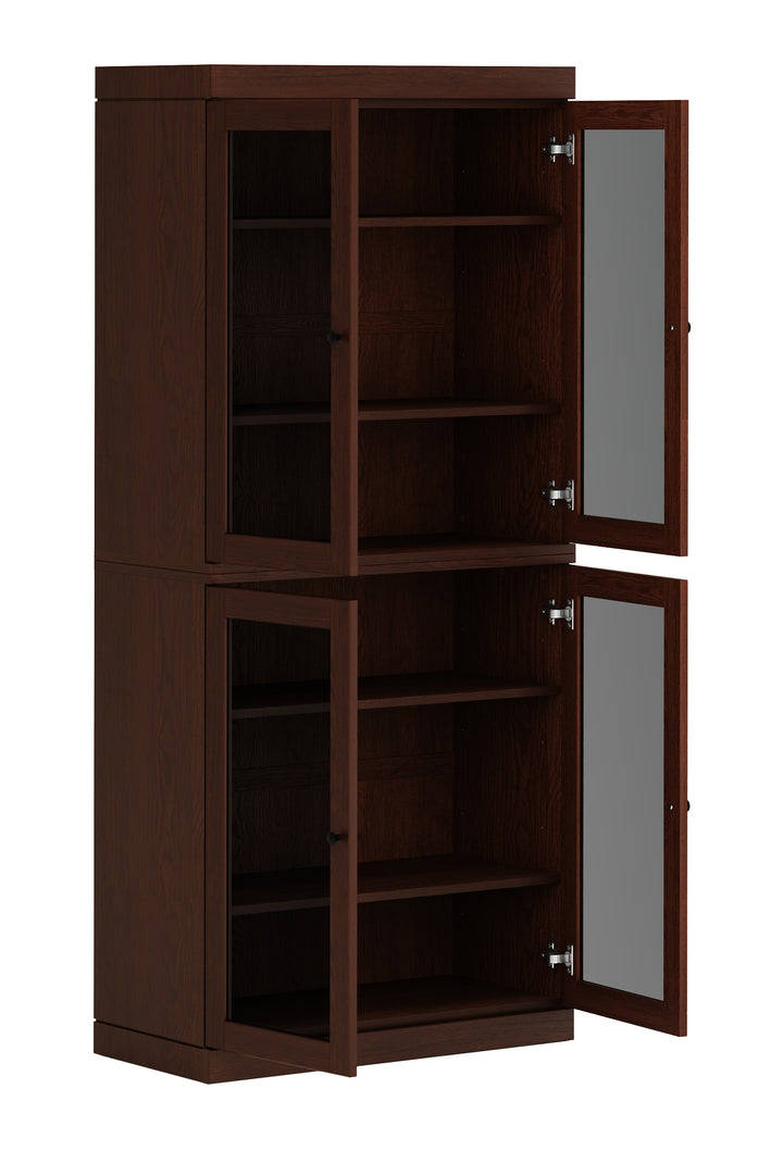 Premium 100% Solid European Oak Hardwood 6-Shelf Modular Bookcase with Tinted Glass Doors – 32" Wide, 71.5" Tall