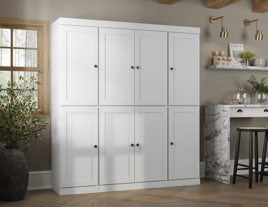 100% Solid Wood 65" Pantry Cabinet, 8 Shaker Wood Doors