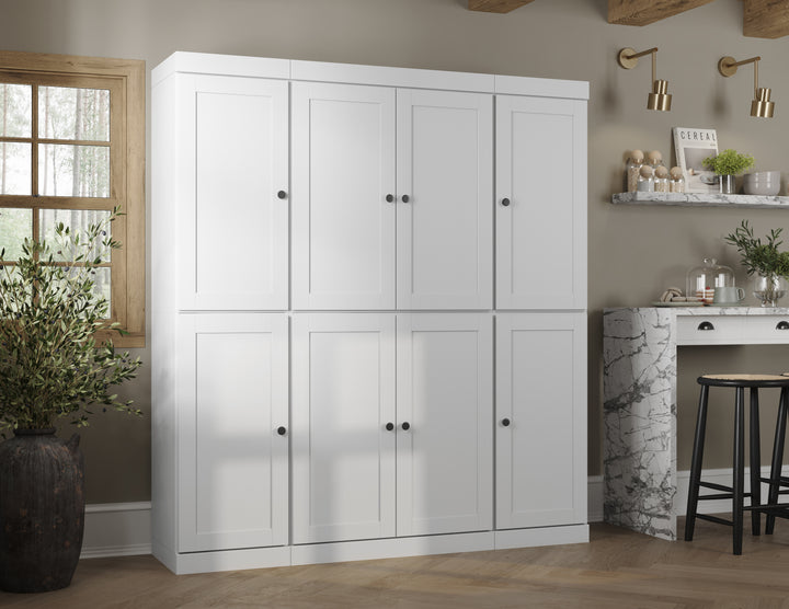 100% Solid Wood 65" Pantry Cabinet, 8 Shaker Wood Doors