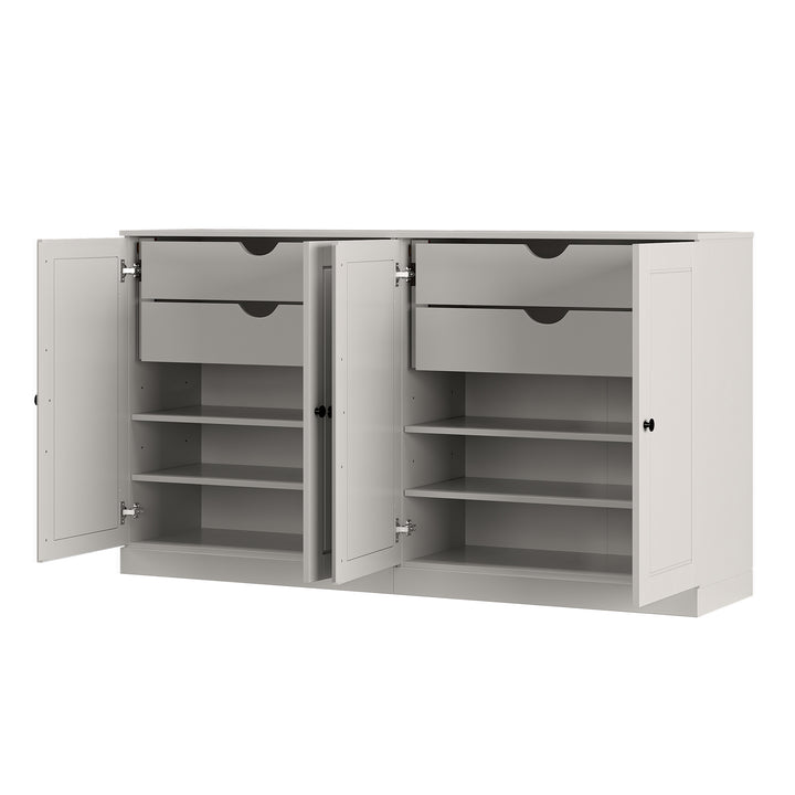 100% Solid Wood Sideboard Buffet with Raised Panel Doors & 4 Drawers, Credenza Server for Dining Room Storage, 64" W x 35.75" H