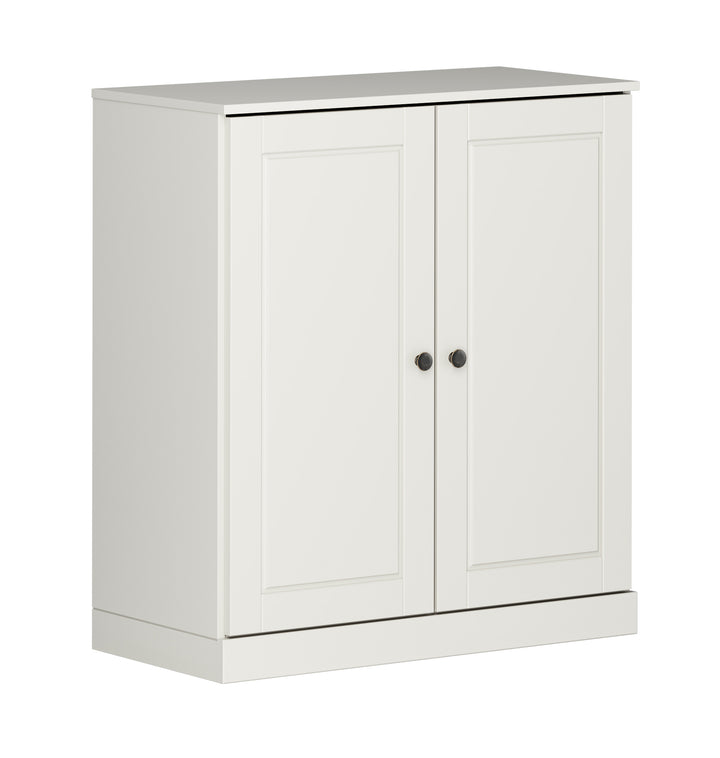 100% Solid Wood Freestanding Bathroom Linen Storage Cabinet with Raised Panel Doors, 2 Drawers, Adjustable Shelves, 32" W x 35.75" H