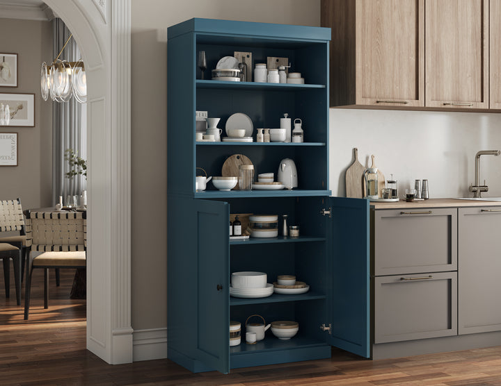 100% Solid Wood Kitchen Pantry Cabinet, Tall Freestanding Modular Storage with Open Shelf & Shaker Doors, Adjustable Shelves, 32" W x 71.5" H