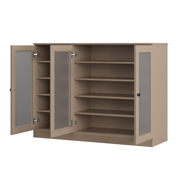 100% Solid Wood Frosted Glass Door Shoe Storage Cabinet, Adjustable Shelves, Space Saving Modular Entryway Organizer, 48.5" W x 35.75" H
