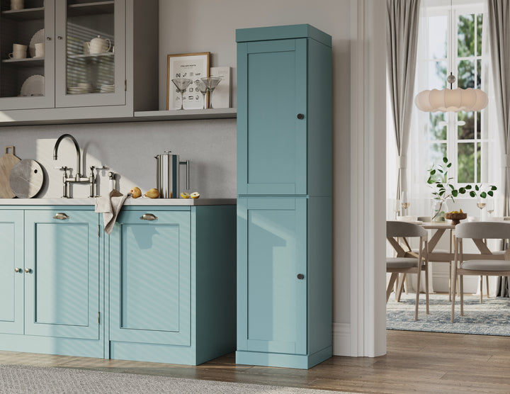 100% Solid Wood 16.5" Pantry Cabinet, 2 Shaker Wood Doors