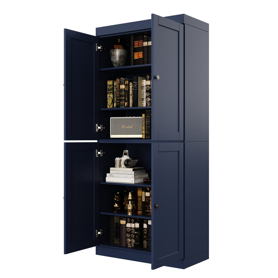 100% Solid Wood 6-Shelf 32" Bookcase, Shaker Wood Doors, Adjustable Shelves