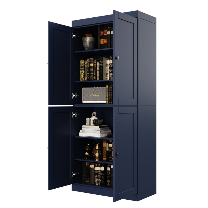 100% Solid Wood 6-Shelf 32" Bookcase, Shaker Wood Doors, Adjustable Shelves