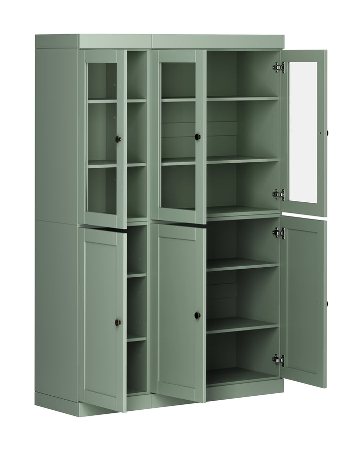 100% Solid Wood 48.5" China Pantry Cabinet, 3 Glass Doors, 3 Shaker Doors