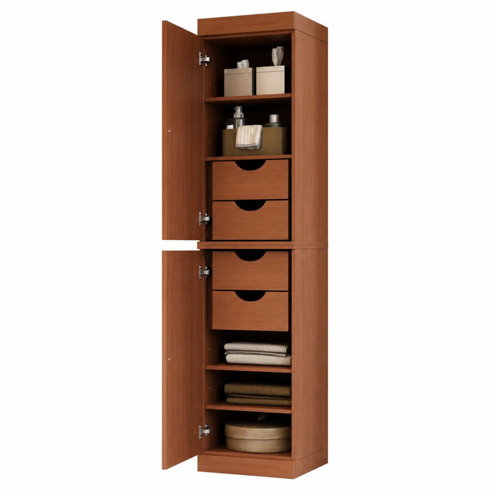 100% Solid Wood Bathroom Storage Cabinet, Raised Panel Doors, 4 Drawers, Adjustable Shelves, 16.5" Wide, 71.5" Tall