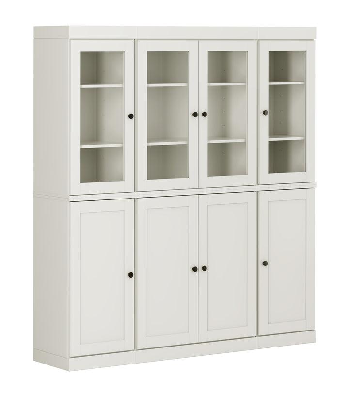 100% Solid Wood Kitchen Pantry Cabinet, Tall Freestanding Modular Storage with Glass & Shaker Doors, Adjustable Shelves, 65" W x 71.5" H