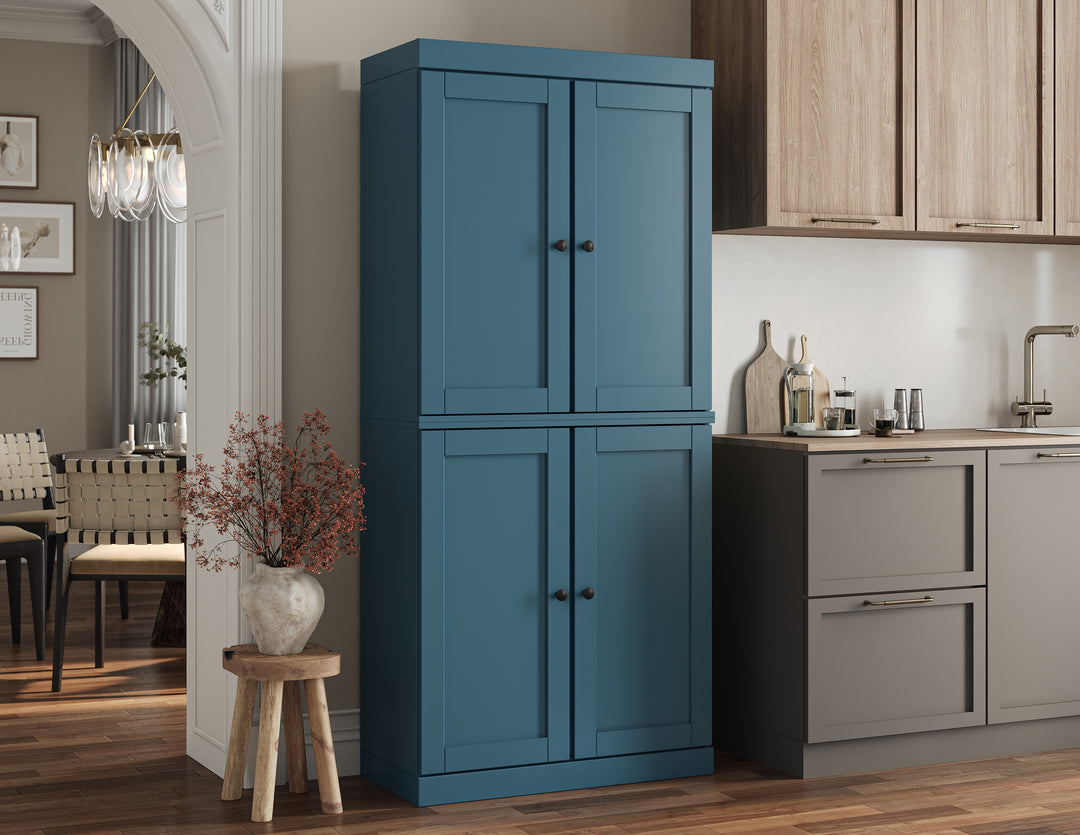 100% Solid Wood Tall Freestanding Kitchen Pantry Cabinet with Doors & 2 Drawers, Modular Storage Cabinet with Adjustable Shelves, 32" W x 71.5" H