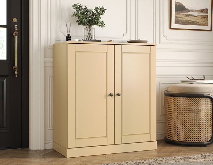 100% Solid Wood Shoe Storage Cabinet with Raised Panel Doors, Adjustable Shelves, Space Saving Stackable Entryway Organizer, 32" W x 35.75" H