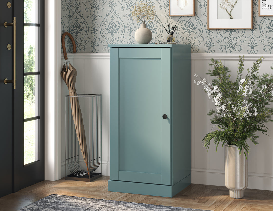 100% Solid Wood Narrow Shoe Storage Cabinet with Shaker Door, Adjustable Shelves, Space Saving Stackable Organizer, 16.5" W x 35.75" H