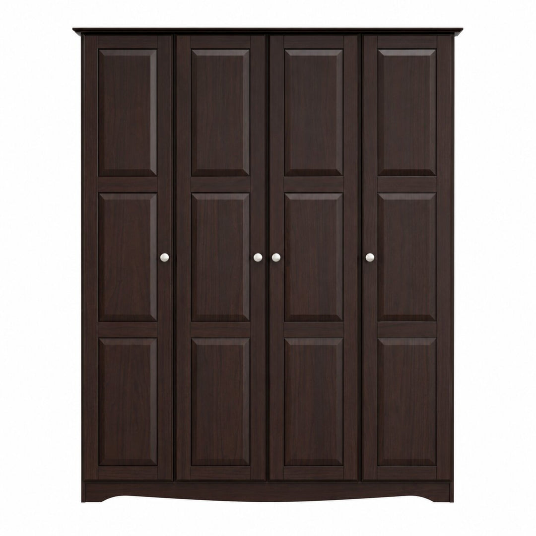 100% Solid Wood 4-Door Wardrobe Armoire with Raised Panel Doors, Bedroom Closet Storage - Regal Collection with Metal Knobs