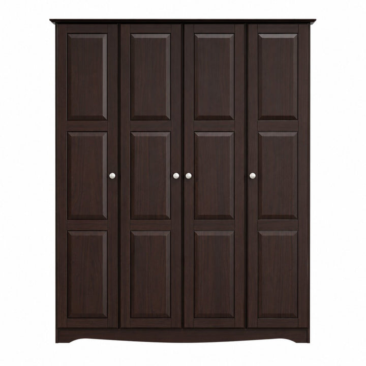 100% Solid Wood 4-Door Wardrobe Armoire with Raised Panel Doors, Bedroom Closet Storage - Regal Collection with Metal Knobs