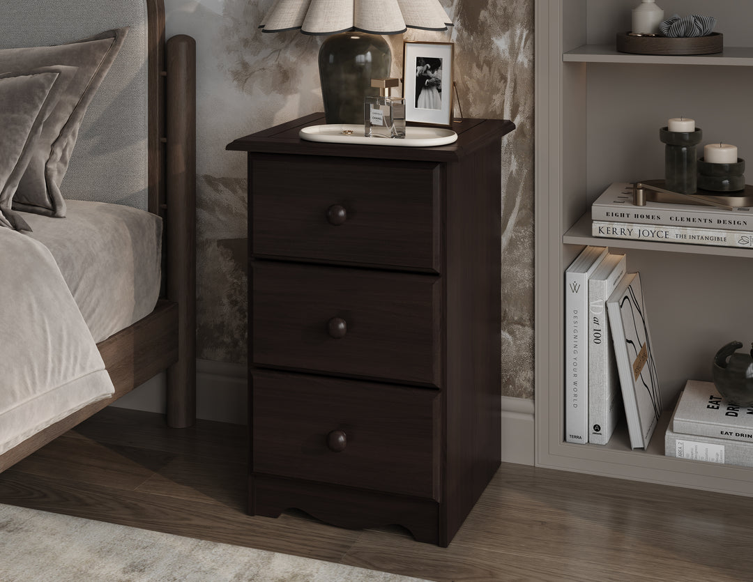 100% Solid Wood 3-Drawer Nightstand