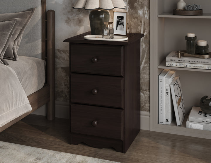 100% Solid Wood 3-Drawer Nightstand
