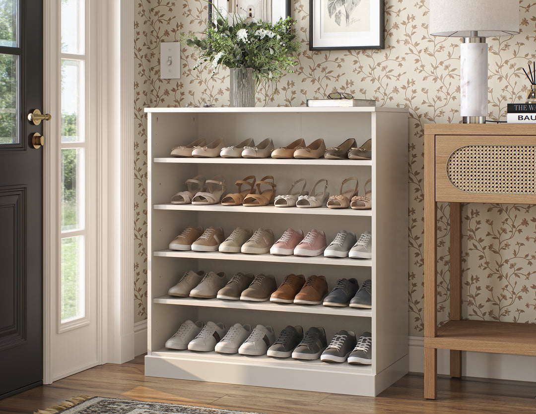 100% Solid Wood Open Shoe Storage Cabinet with Adjustable Shelves, Space Saving Stackable Entryway Organizer, 32" W x 35.75" H